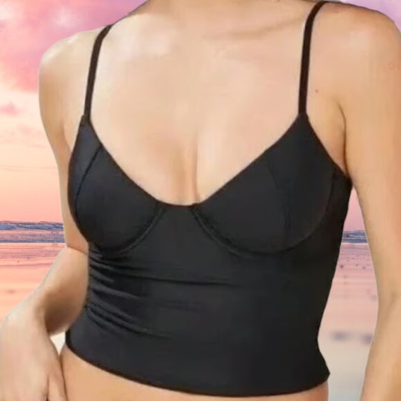 Andie Other - Andie Swim The Canary Tank Top Black Eco Nylon Size XS